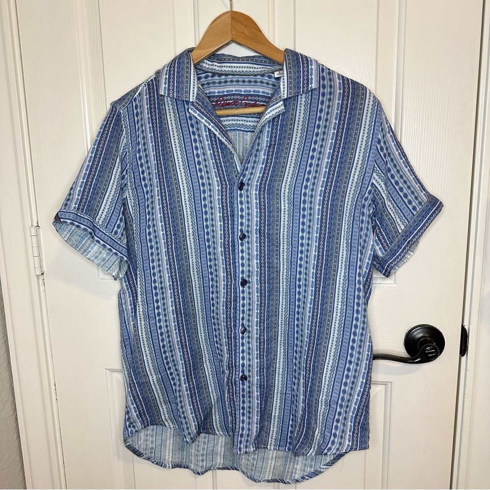 Robert Graham Admiral Storm Cotton Geo Stripe Classic Fit Button Down Shirt Sz S